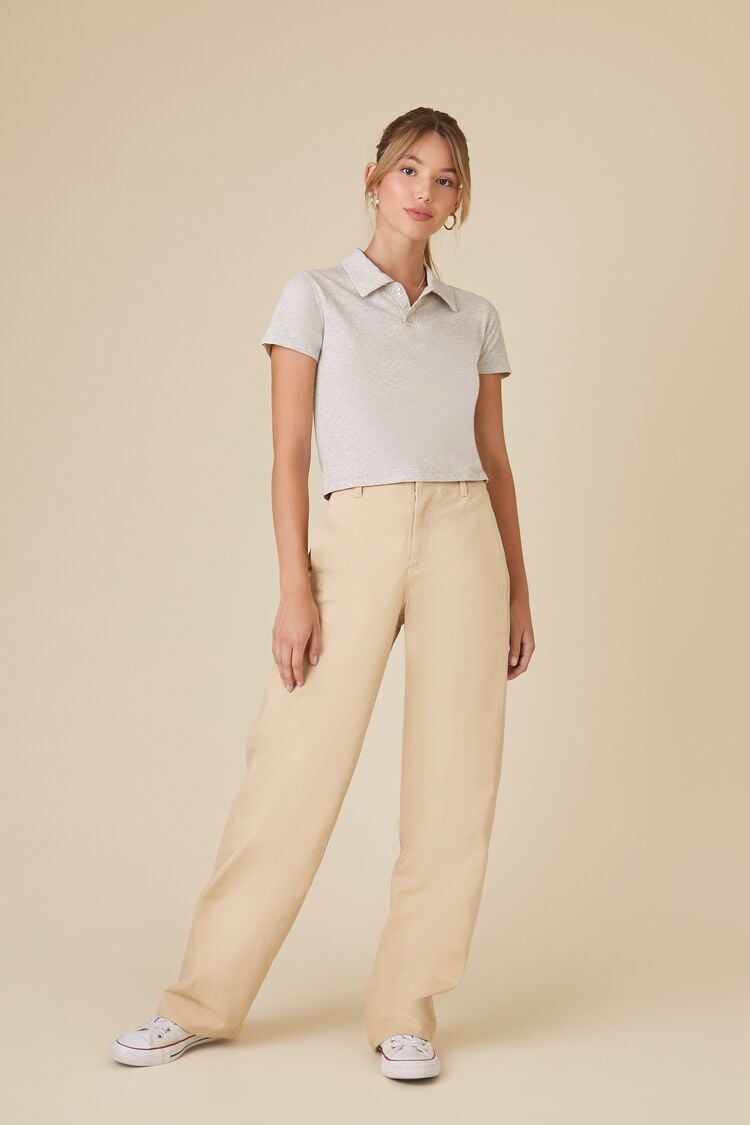 Forever 21 Women's Uniform Straight-Leg Pants Khaki