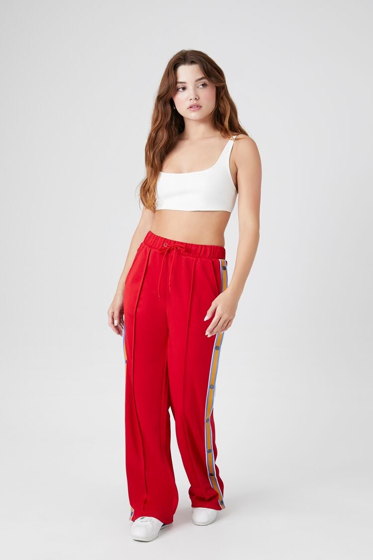 Forever 21 Women's Side-Striped Tearaway Pants Red/Multi