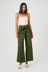 Forever 21 Women's Satin Foldover Tie-Waist Pants Cypress