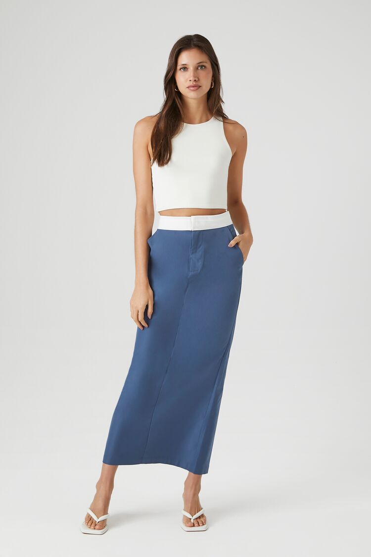 Forever 21 Women's Colorblock Maxi Skirt Navy/White