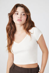 Forever 21 Women's Pointelle Knit Cropped T-Shirt White