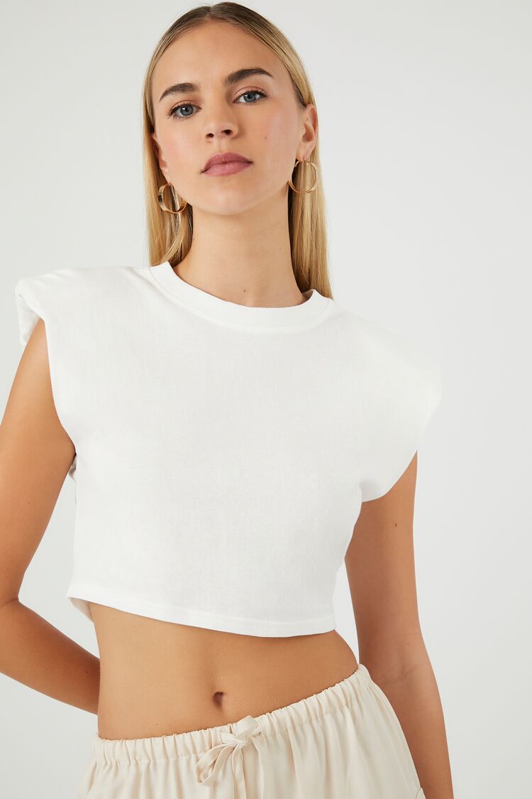 Forever 21 Women's Padded Cropped T-Shirt White