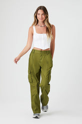 Forever 21 Women's Poplin Cargo Pants Olive