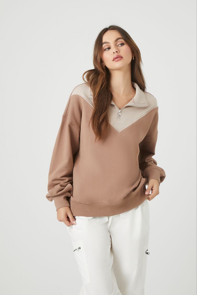 Forever 21 Women's French Terry Colorblock Pullover Ash Brown/Taupe
