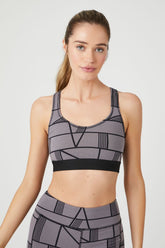 Forever 21 Women's Geo Print Cutout Sports Bra Black/Charcoal