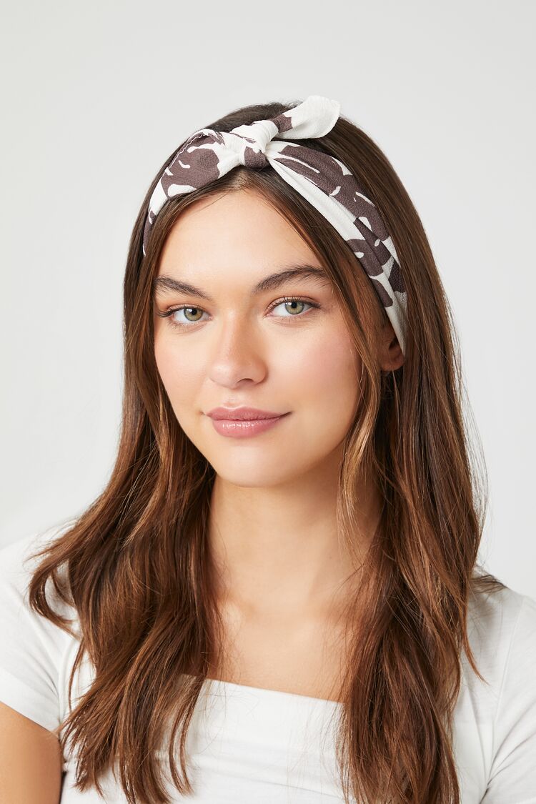Forever 21 Women's Tropical Print Knotted Headwrap Taupe/Multi