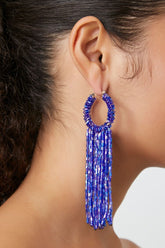 Forever 21 Women's Beaded Duster Statement Earrings Blue
