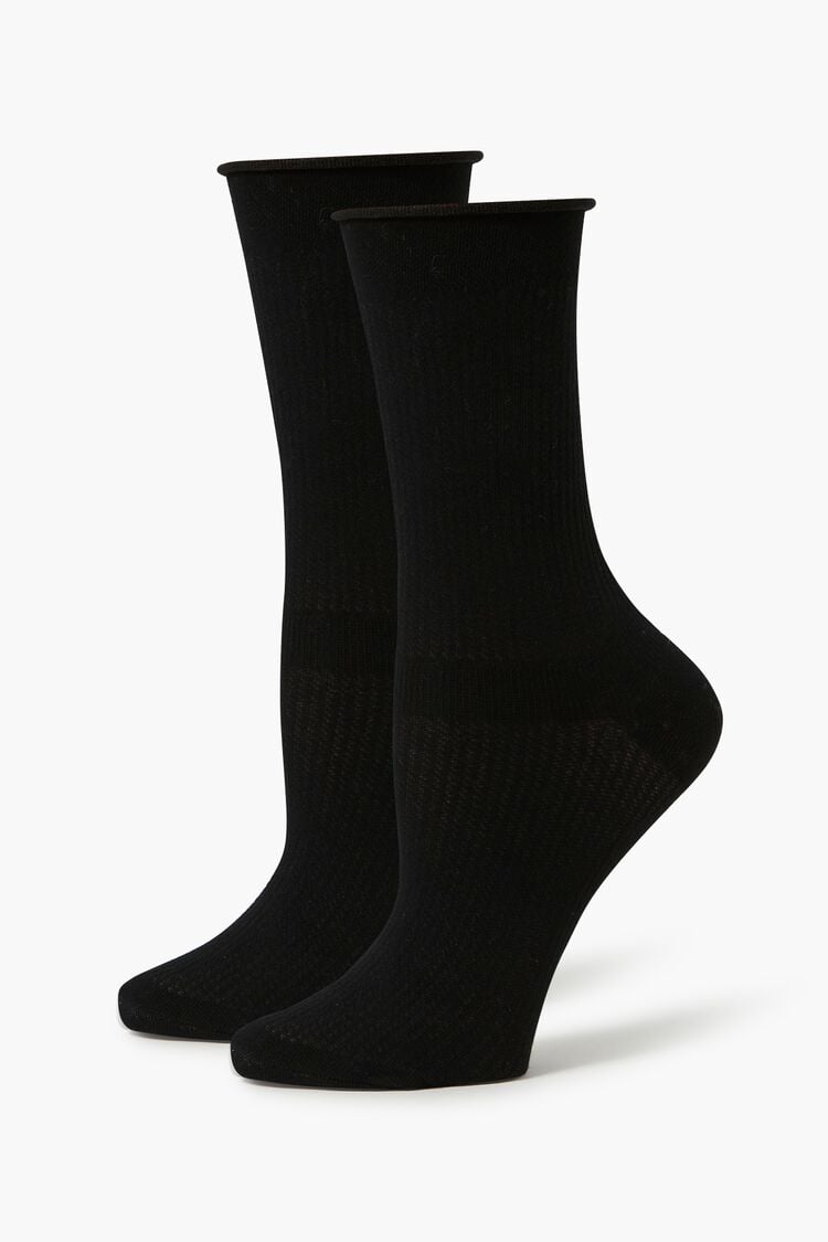 Forever 21 Women's Ribbed Knit Crew Socks Black