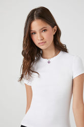 Forever 21 Women's Ribbed Knit Crew T-Shirt White