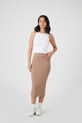 Forever 21 Women's Ribbed Midi Skirt Ash Brown