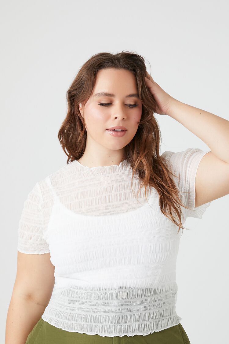 Forever 21 Plus Women's Sheer Mesh T-Shirt White