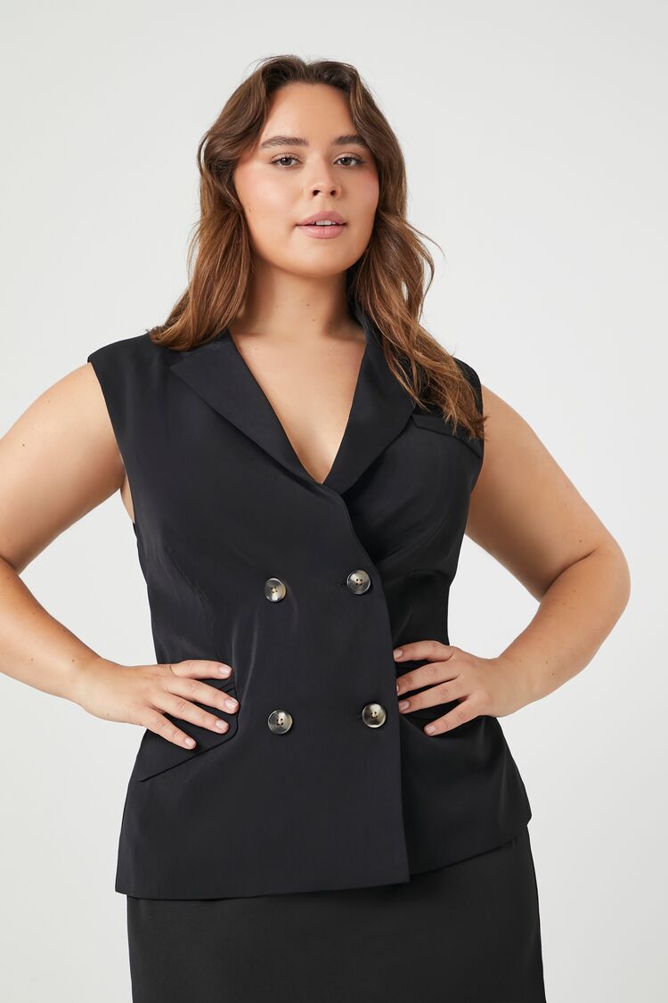 Forever 21 Plus Women's Double-Breasted Vest Black