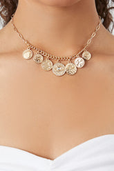 Forever 21 Women's Rhinestone Disc Chain Necklace Gold