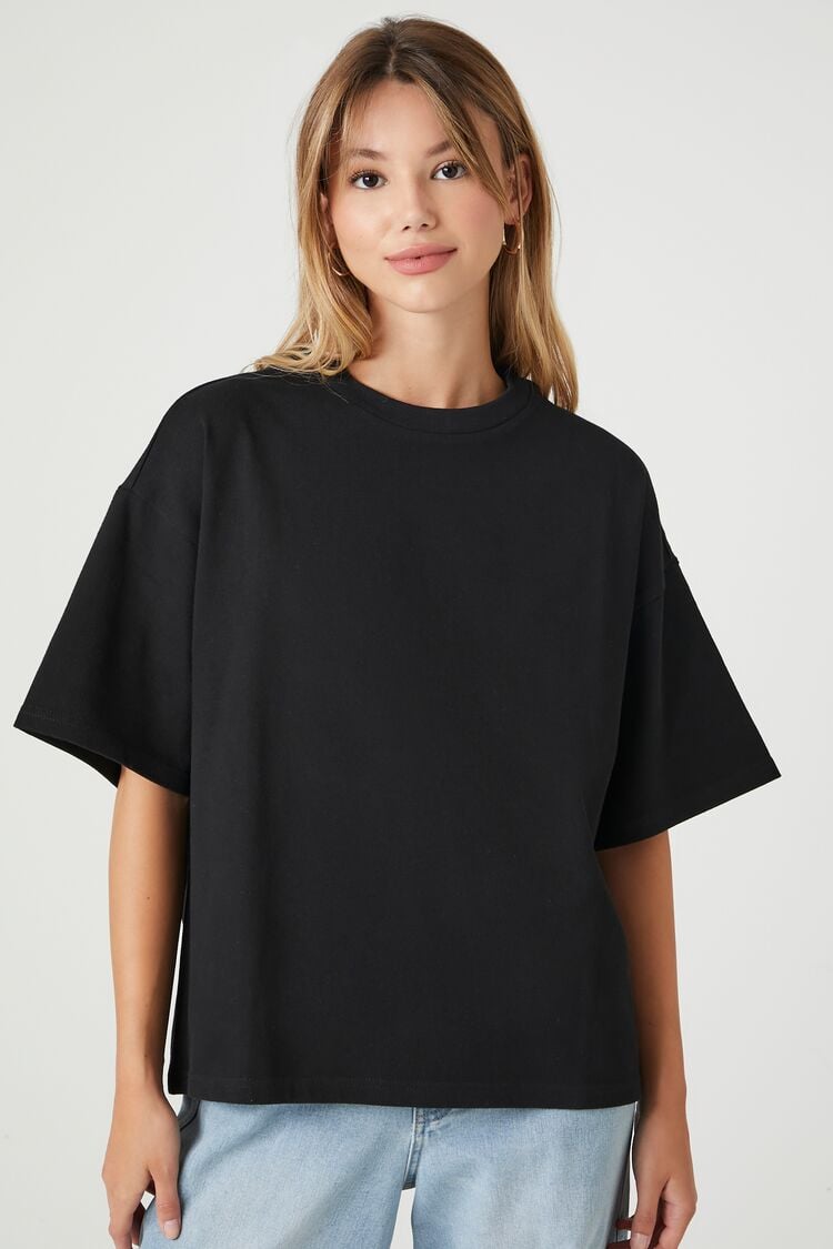 Forever 21 Women's Oversized Crew Neck T-Shirt Black