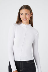 Forever 21 Women's Ribbed Mock Neck Long-Sleeve T-Shirt White