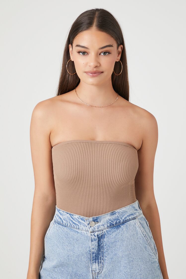 Forever 21 Women's Sweater-Knit Tube Top Ash Brown