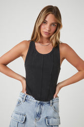 Forever 21 Women's Ribbed Knit Racerback Tank Top Black