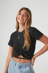 Forever 21 Women's Ruched Wraparound Cropped T-Shirt Black