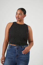 Forever 21 Plus Women's Smocked Tank Top Black