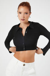 Forever 21 Women's Sweater-Knit Cropped Shirt Black