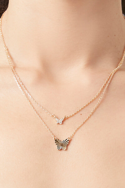 Forever 21 Women's Layered Butterfly Charm Necklace Gold