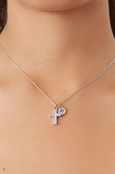 Forever 21 Women's Rhinestone Cross & Coin Necklace Silver/Clear