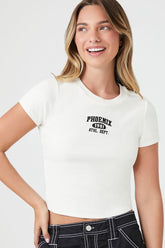 Forever 21 Women's Embroidered Phoenix Baby T-Shirt Cream/Black