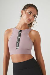 Forever 21 Women's 21 Graphic Zip-Up Sports Bra Purple