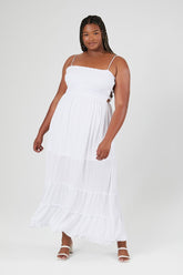 Forever 21 Plus Women's Smocked Cutout Maxi Long Spring/Summer Dress White