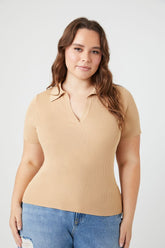 Forever 21 Plus Women's Sweater-Knit Top Warm Sand