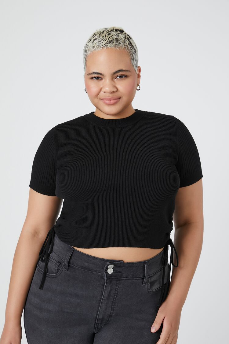 Forever 21 Plus Women's Sweater-Knit Crop Top Black