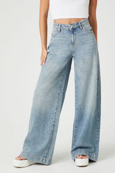 Forever 21 Women's Stretch-Denim Wide-Leg Jeans Medium Denim