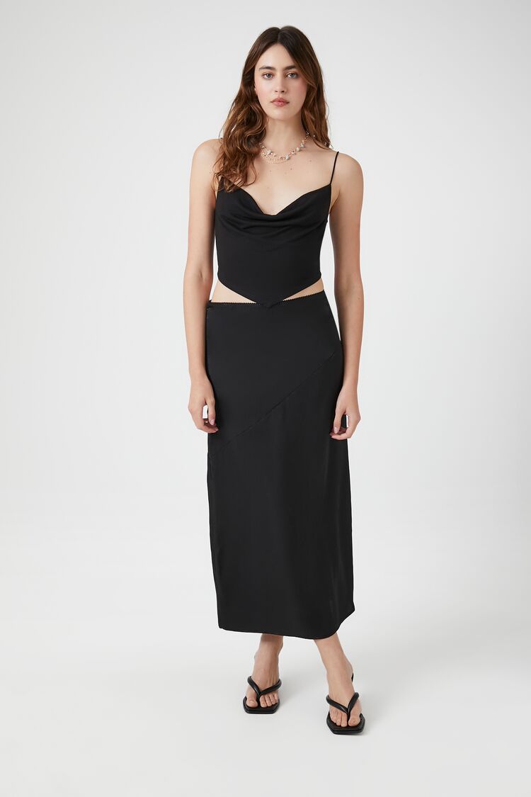 Forever 21 Women's Satin Maxi Slip Skirt Black