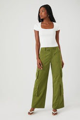 Forever 21 Women's Flare-Leg Cargo Pants Olive