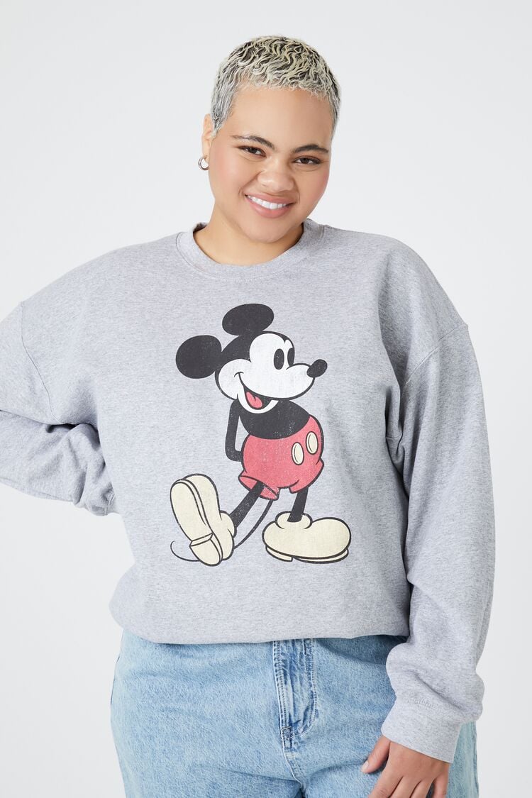 Forever 21 Plus Women's Mickey Mouse Graphic Pullover Grey/Multi