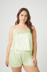 Forever 21 Plus Women's Satin Cami & Shorts Pajama Set Pistachio