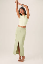 Forever 21 Women's Cargo Slit Straight Maxi Skirt Olive