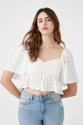 Forever 21 Women's Plaid Crochet Crop Top White