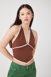 Forever 21 Women's Cropped Halter Top Brown/White