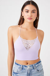 Forever 21 Women's Seamless Lace Cropped Cami Lavender