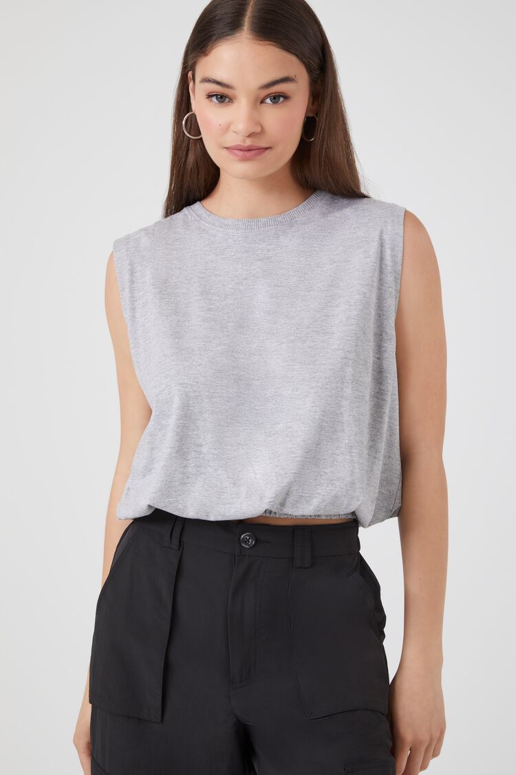 Forever 21 Women's Cropped Muscle Crew T-Shirt Heather Grey