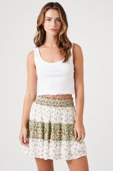 Forever 21 Women's Floral Patchwork Tiered Mini Skirt White/Multi