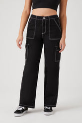 Forever 21 Women's Contrast Seam Cargo Pants Black