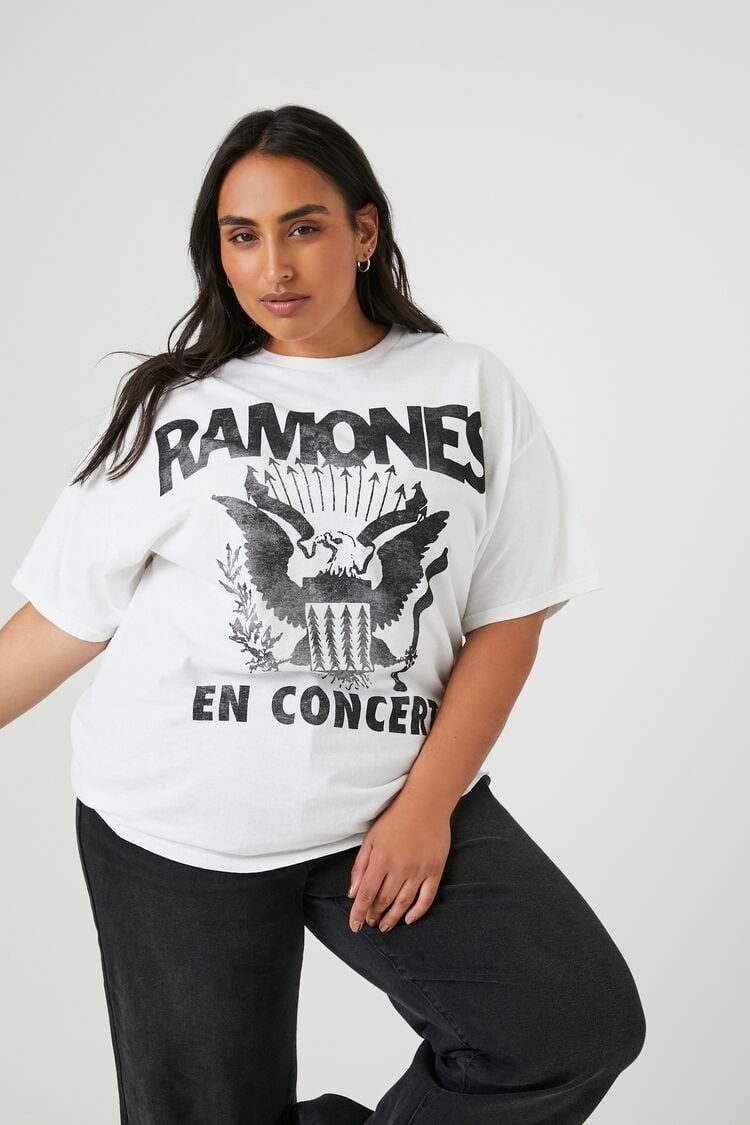 Forever 21 Plus Women's Ramones Graphic T-Shirt White/Multi