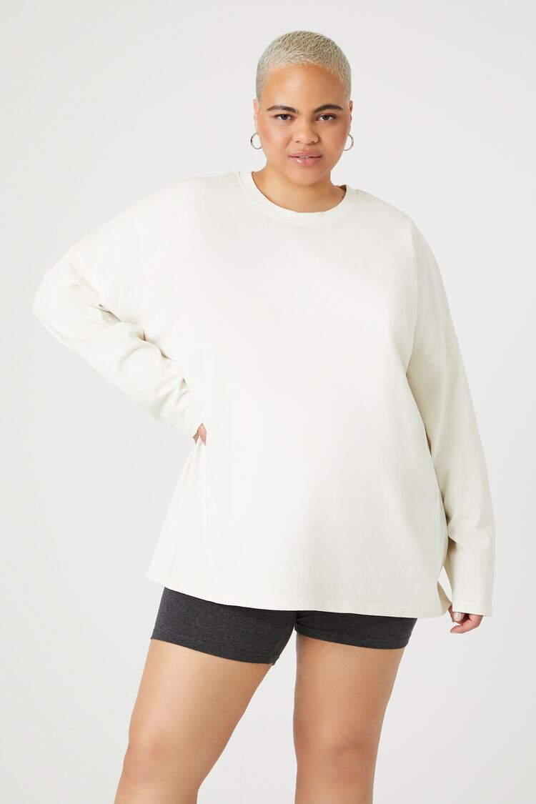 Forever 21 Plus Women's Oversized Long-Sleeve Top White