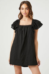 Forever 21 Women's Flounce-Sleeve Mini Shift Dress Black