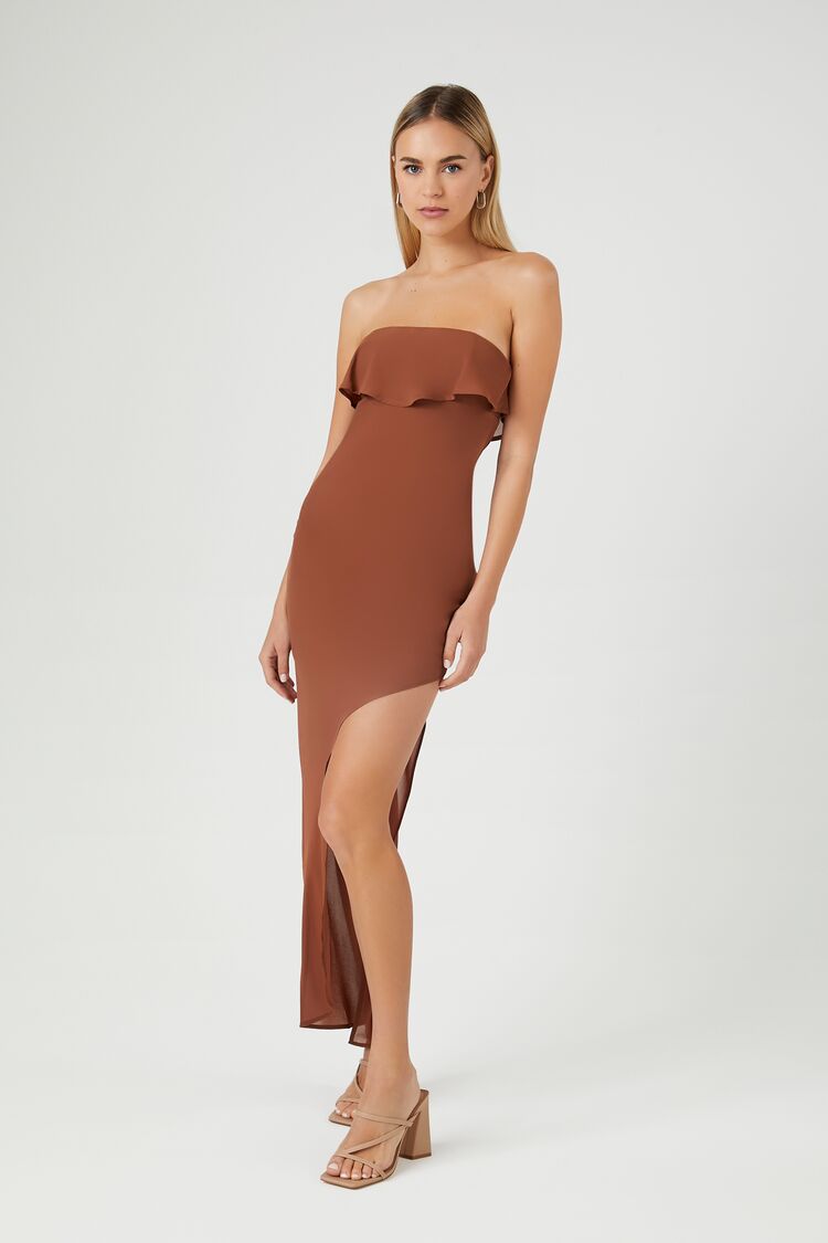 Forever 21 Women's Flounce Midi Dress Brown