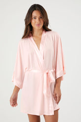 Forever 21 Women's Satin Tie-Waist Robe Powder Pink