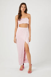 Forever 21 Women's Cropped Tube Top & Maxi Skirt Set Blush