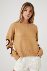 Forever 21 Knit Women's Heart Graphic Sweater Tan/Multi